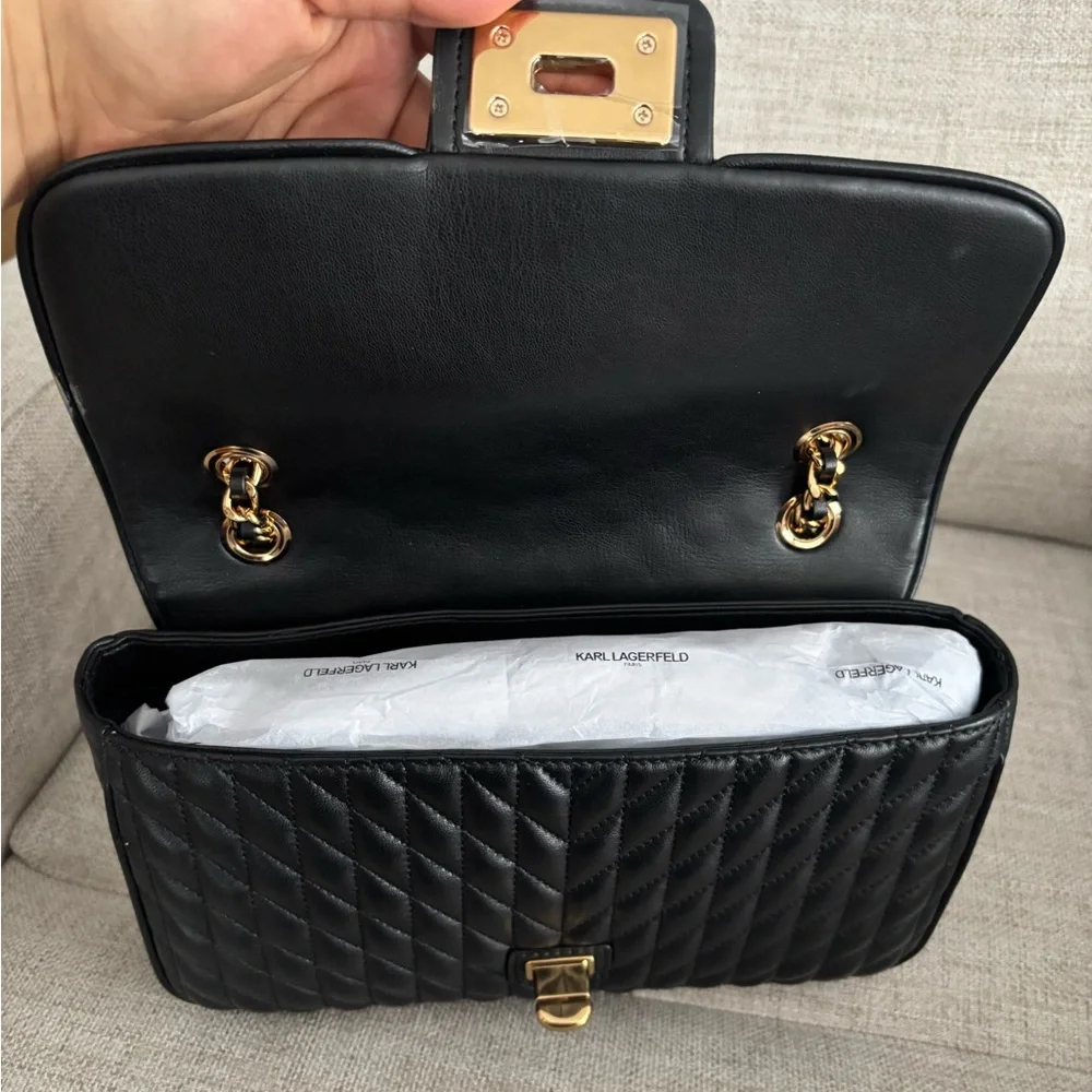 Karl Lagerfeld Black Quilted Chain Shoulder Bag - Picture 6 of 9